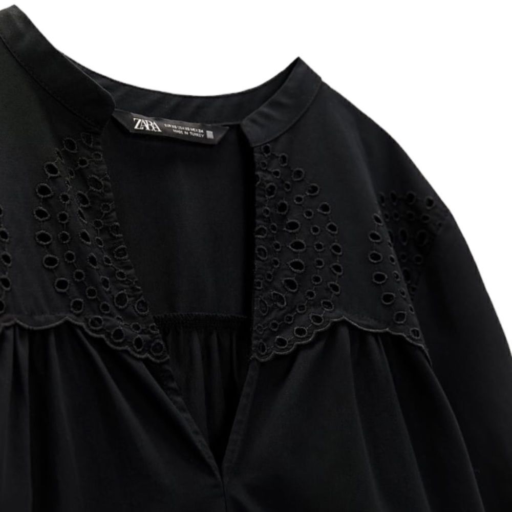 ZARA | Black | OPENWORK EMBROIDERED MINI DRESS - Picture 4 of 11